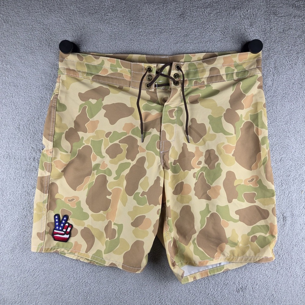 Birdwell Beach Britches Frogskin Camo Board Shorts Mens 34(36) Stretch USA Flag